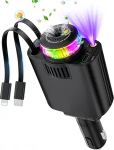 Retractable Car Charger with Aromatherapy and Starlight, 5 in 1 USB C Car Charger Adapter, 69W Fast Charging Cars Phone Chargers, Cars Air Freshener Compatible with iPhone 16 15 14 13 12 and Android