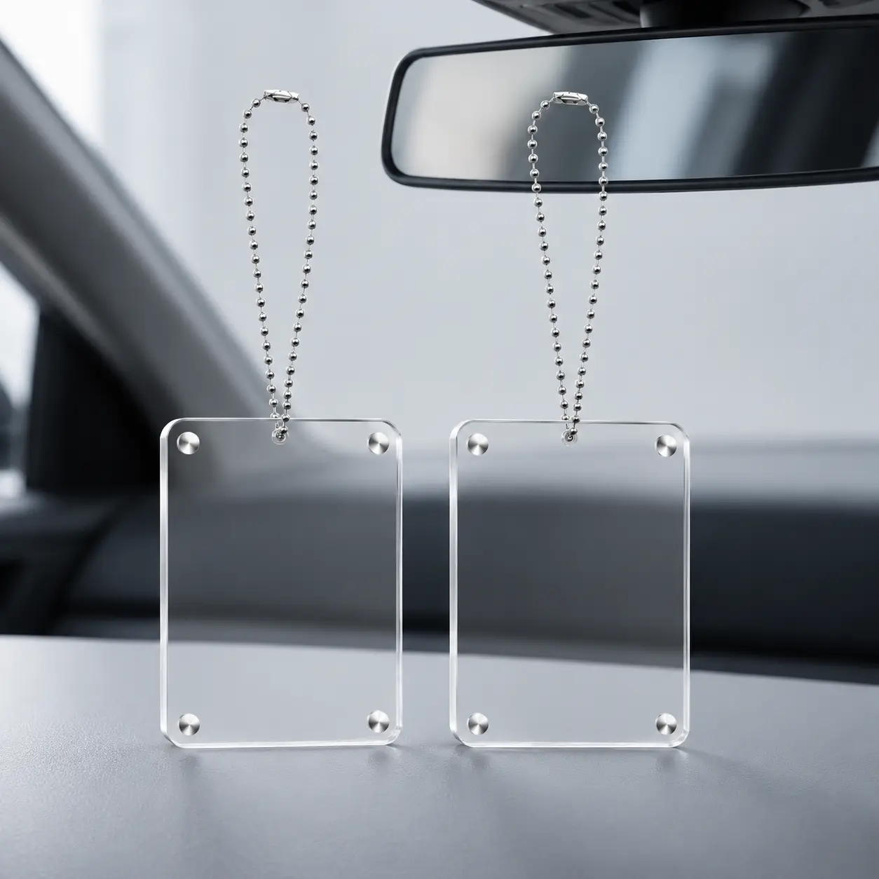 2 Pack Car Hanging Photo Holder – Universal Magnetic Car Picture Frame, Clear Transparent Acrylic Rearview Mirror Ornament, Personalised Decorations, Car Accessories for Family or Personal Photo