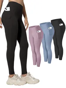 CHRLEISURE 3PCS High Waisted Pockets Leggings Soft Buttery Leggings  Workout Yoga Pants Workout Set For Women runner gym