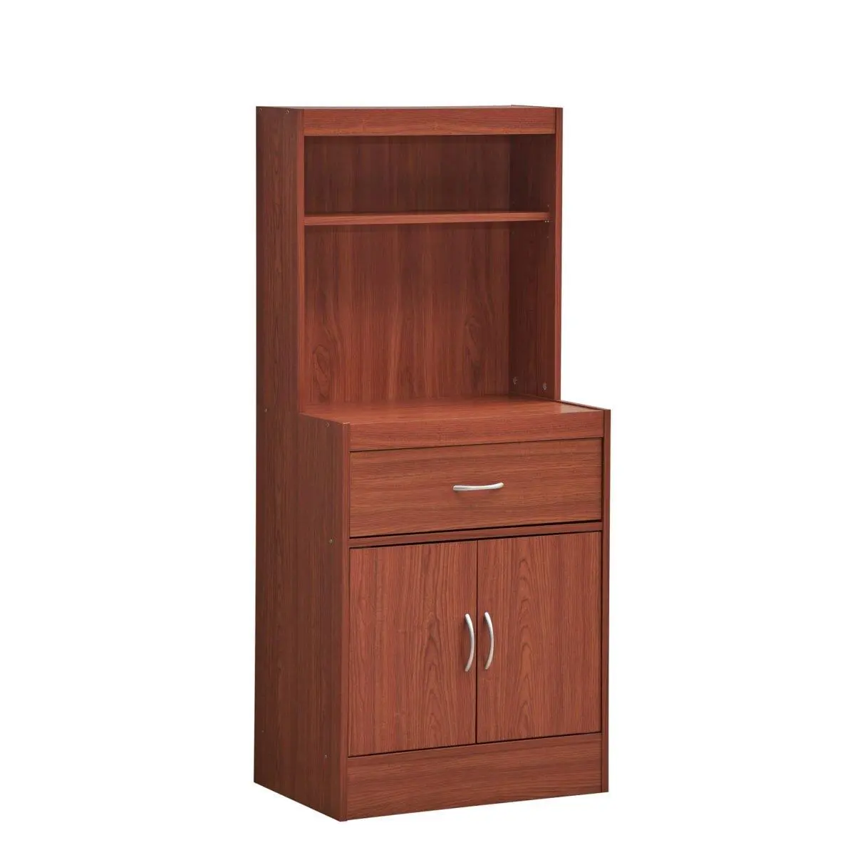 212 MAIN Cherry Finish Kitchen Cabinet - 54" H X 15.75" W X 23.62" D, Open Shelf Organizer, 1 Drawer, Enclosed Base Storage, Commercial Grade Restaurant Furniture, With Drawers, Wood