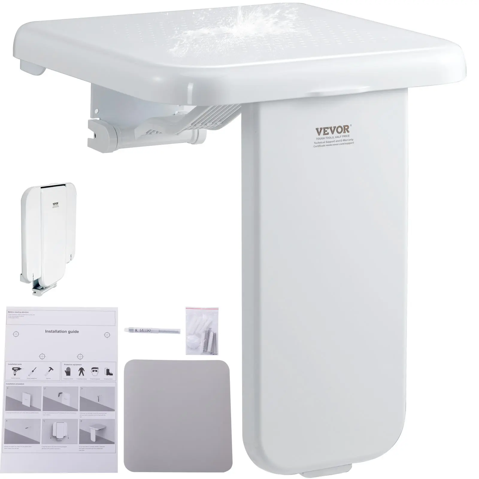 【Summerfinds】VEVOR Folding ABS Shower Seat, 15.7'' x 16.7'' Unfolded, Wall Mounted Fold Up Shower Bench with 440 lbs Load Capacity, Space Saving Fold Down Shower Chair for Seniors Pregnant Women Children Adults