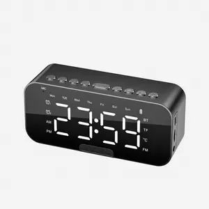 LED Digital Alarm Clock with Bluetooth Speaker, Mirror Display, Temperature Screen, FM Radio for Bedroom and Office Table Decor