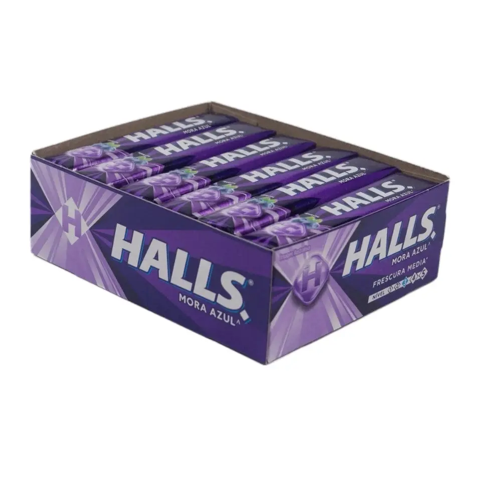 Halls Mora Azul Hard  - Blueberry Flavor Sweet Fruity Snack  spanish candy mexican dulces Bonbon