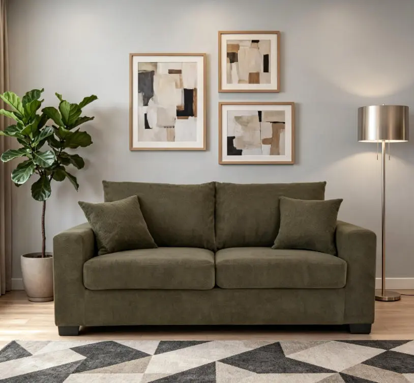 69-in Textured Fabric 2-Seater Sofa, Comfortable Upholstered Couch with 2 Throw Pillows & Sturdy Plastic Legs for Living Room, Apartment