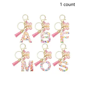 Cute Letter & Butterfly Design Keychain for Women & Girls, 1 Count Colorful Acrylic Keychain for Bag, Car Key, Decoration, Fashion Keychain for Gift, Valentine's Day Gift, Trendy Cute Keychain