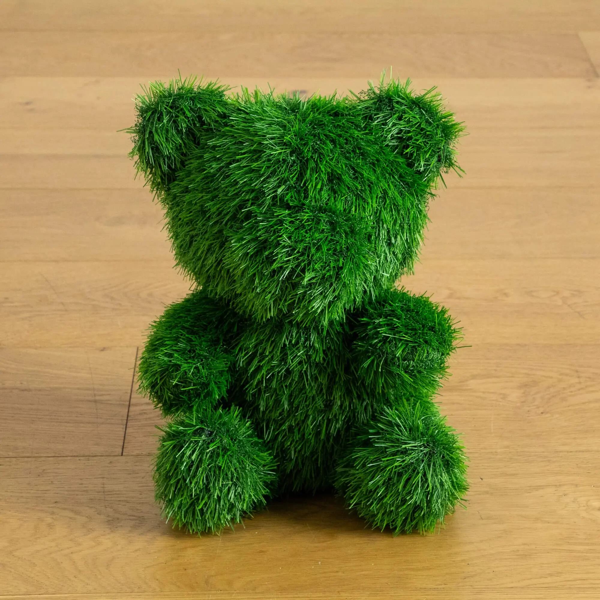 14" UV-Resistant Plush Synthetic Grass Topiary Bear Decoration, Indoor-Outdoor Home Decor Plant for Balcony, Home Supplies (With Artificial Plants & Outdoor Flowers Elements)