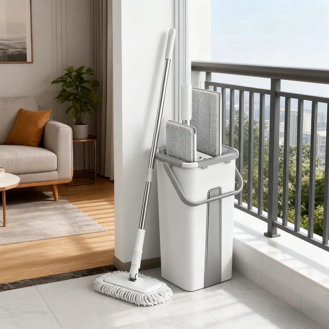 Household Hands-Free Flat Mop Set - Multifunctional Cleaner with Wringer Dryer, Dry-Wet Dual-Purpose, No Extra Tools Needed, 3 Water-Absorbent Washable Microfiber Mop Heads for Household Cleaning
