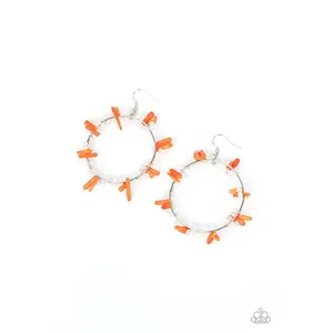 Ocean Surf - Orange Earrings with Orange Accents and Clear Design