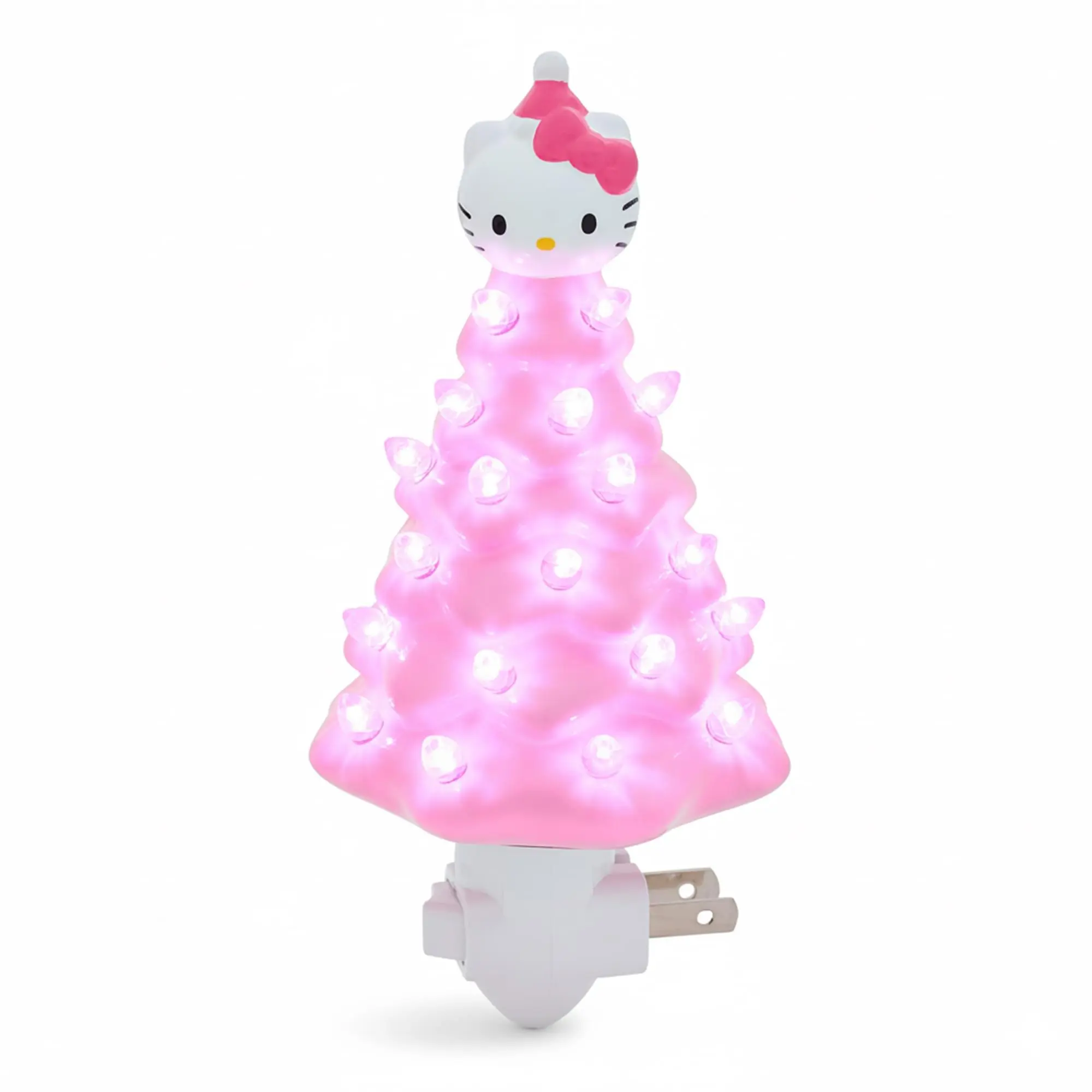 Sanrio Hello Kitty Pink 6-Inch Ceramic Christmas Tree Plug-In Nightlight, Led Night Lights, Indoor Decorative Light