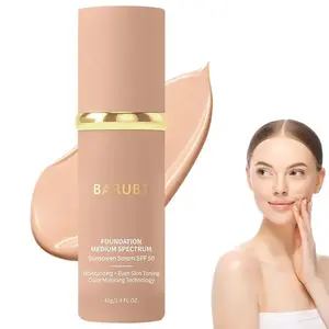 BARUBT Foundation 4 in 1 Liquid Foundation, 4 in 1 foundation Liquid - Hydrating Medium Full Coverage Concealer with SPF 50+, Inspired Longwearing & Waterproof Makeup 1.4 oz,Hyaluronic acid has anti-wrinkle effects