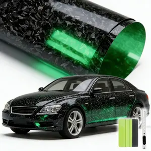 Foneso Green Reflective Car Body Sticker with Squeegee + Cutter Kit, 60"x12" Gloss Forged Carbon Fibre Self Adhesive Decal Vinyl Wraps Stripe Sticker Air Release For BMW Chevrolet Ford Honda Jeep Nissan Toyota Mercedes-Benz Hyundai VW Buick MAZDA Tesla