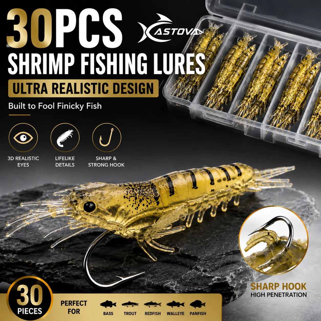 30pcs Soft Shrimp Fishing Lures - Realistic Micro Bait Fishing Equipment Accessories for Freshwater, Saltwater - Easy Hookups for Bass, Panfish - High Catch Rate Artificial Bait tackle topwater kit profishing gear gift use tentacle creature
