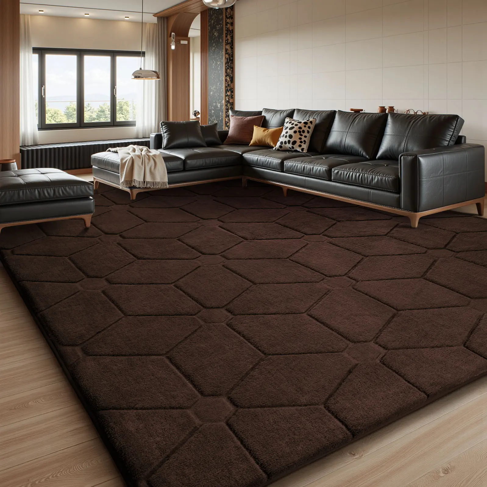 FAMVAL Super Soft Fluffy Area Rug, Modern Diamond Jacquard Geometric Rug with Non-Slip Bottom for Living Room Bedroom Nursery Dorm summerwins