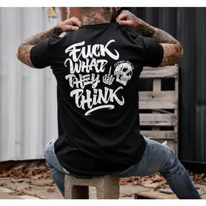 FEEGO Fuck What They Think Skull Men's T-Shirt 100% Cotton Unisex Top Men's Breathable Crew Neck T-Shirt