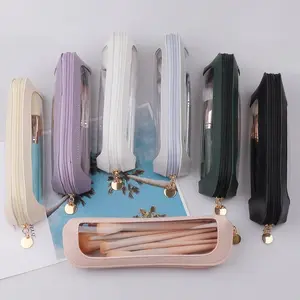 Transparent PU Makeup Bag, Small Portable Cosmetic Case with Window Design, Smooth Metal Zipper, Soft Durable Leather, Ideal for Travel, Cosmetics Makeup Tool, Makeup Brush Storage, Handheld Cosmetic Pouch, Makeup Organizer Pouch