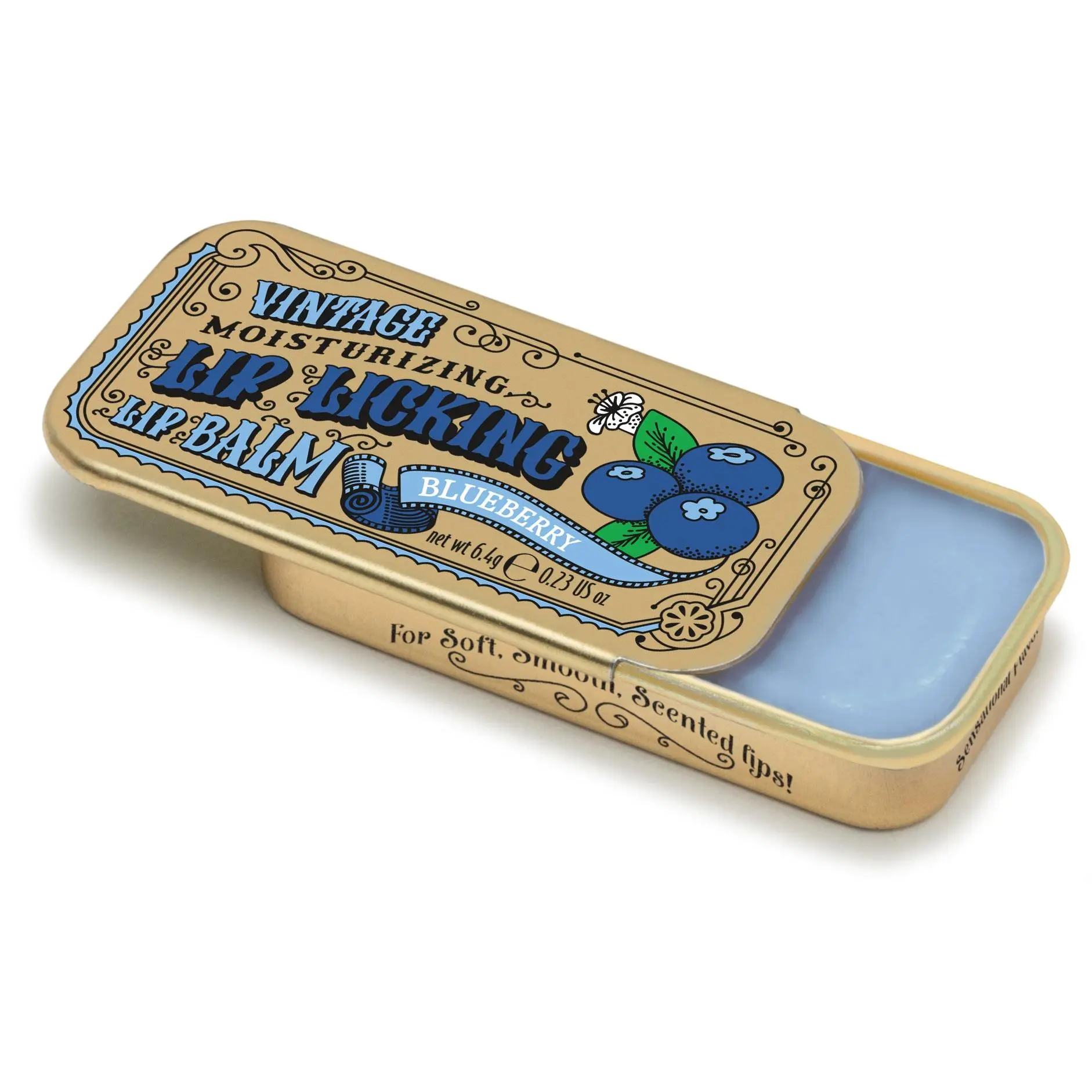 Tinte Cosmetics Blueberry Lip Balm, Smooth and Hydrating Shea Butter Treatment for Chapped Lips, Cruelty-Free, Vintage Slider Tin, 0.23 oz