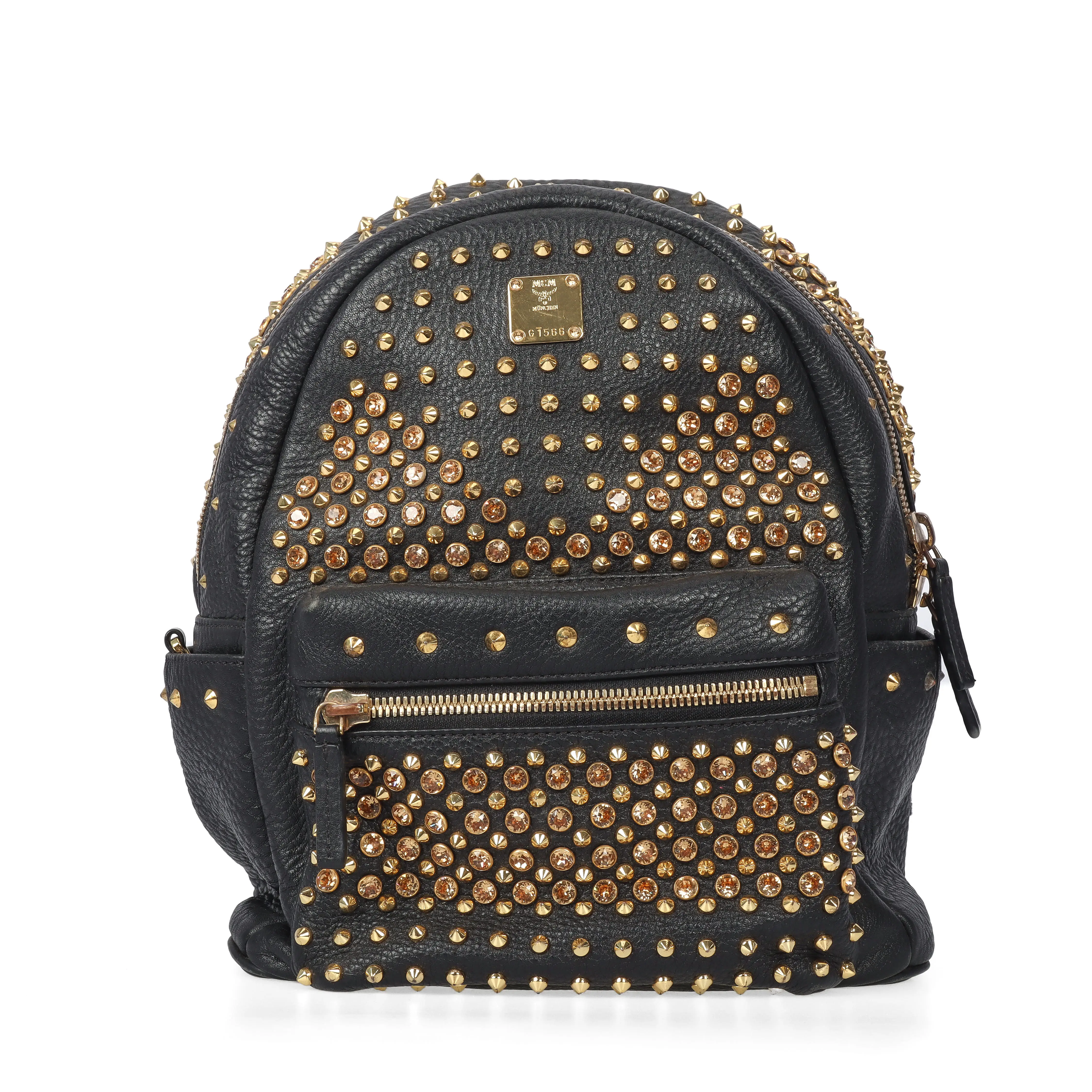 Pre-owned Calfskin Backpack MCM Stark Studded Luxury Backpack, Black (58810971), Luxury Backpacks