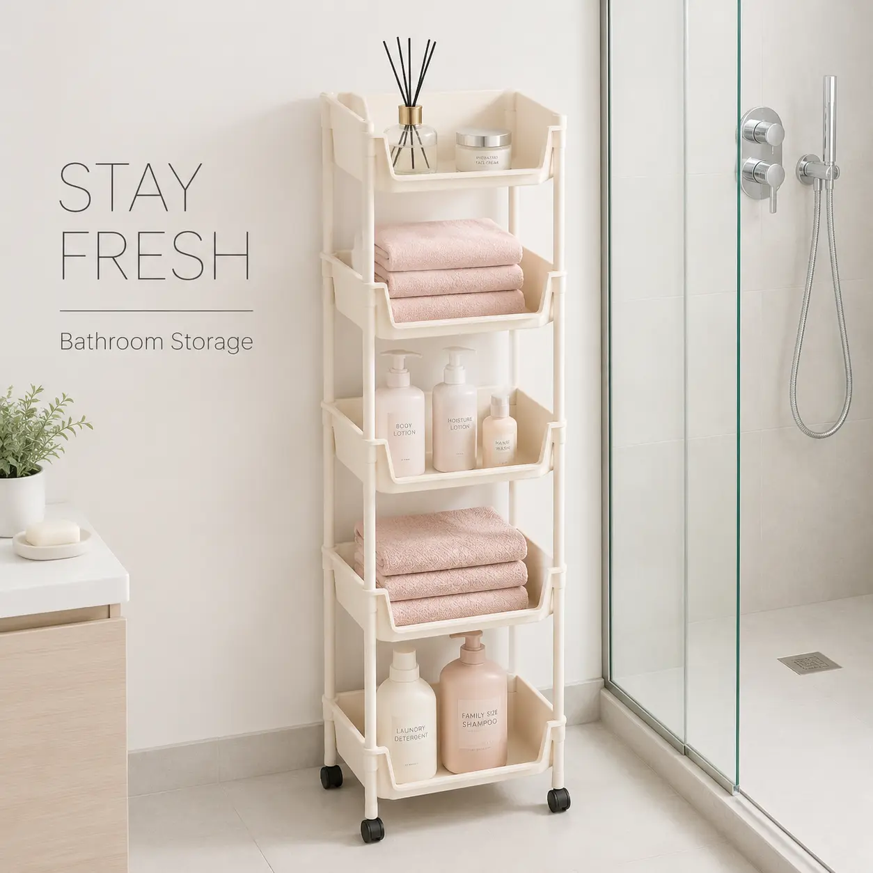 *Smooth Lightweight Minimalist Rolling Storage Cart with Wheels, Multi-Layer Adjustable Freestanding Household Racks, Space-Saving Plastic Organizer, Portable Easy-Install Unit for Kitchen,Bathroom - Memorial Day Deals hat bedroom laundry room