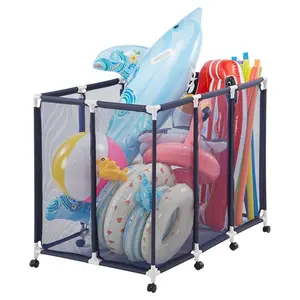 【Summervibes】VEVOR Pool Storage Bin, 48 x 33 x 39 in, Rolling Pool Float Storage Organizer with Casters, Durable Plastic Frame, Poolside Toys Noodles Holder, Breathable Mesh Basket for Swimming Pools