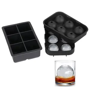 2 Pieces Whiskey Ice Ball Maker Trays with Lid Sphere Square Ice Cube Trays for Freezer Kitchen Ice Ball Mold Large Sphere Whiskey Ice Cube Tray Square Maker Cocktails Party Flexible Silicone