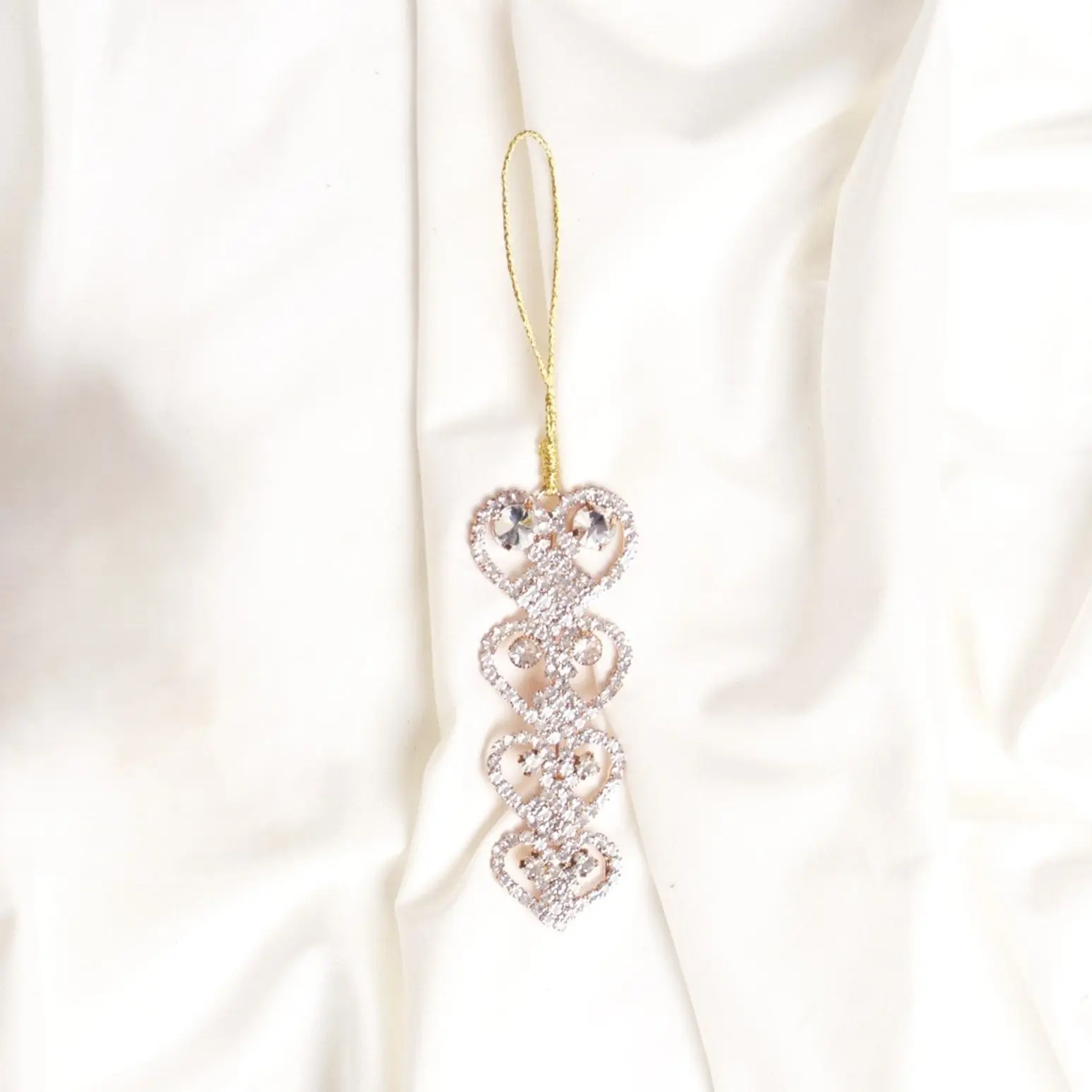 5" Gold Jewel Heart Ornament Set Of 6