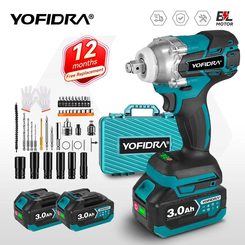 Yofidra 21V-18V Brushless Cordless Power Screwdriver & 1/2-in 520N-m Heavy-Duty Electric Impact Wrench, Lithium-Ion Handheld Portable Rechargeable Cordless Tool with Ergonomic Handle, Lithium-Ion Tools, Handheld Cordless Tools