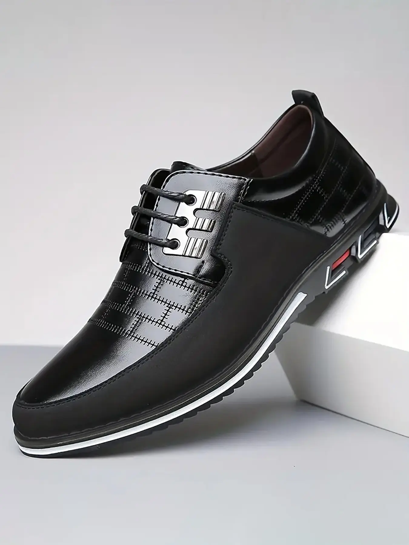 Men's Business Casual Office Work Shoes, PU Leather Upper & PVC Sole, Plain Design, All-Season Footwear, Business Style Footwear