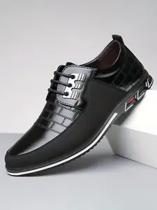 Men's Business Casual Shoes, PU Leather Upper & PVC Sole, Plain Design, All-Season Footwear