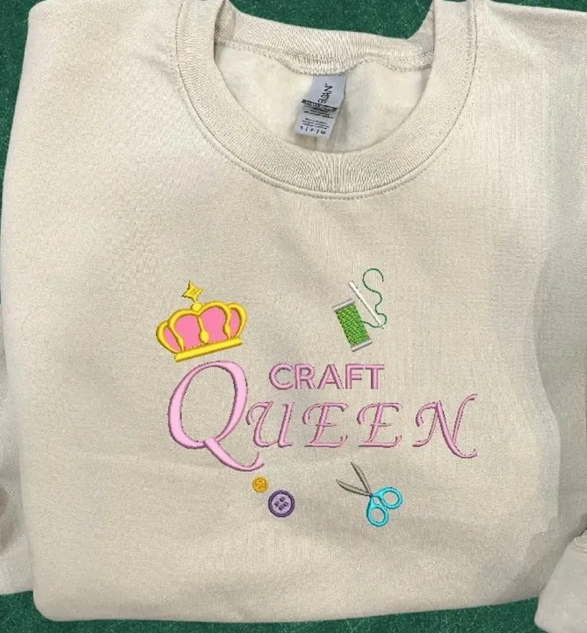Embroidered Craft Queen Sweatshirt, Crafter Mom Shirt, Sewing Craft Sweatshirt, Crafting Sweatshirt, Embroidered Craft Lover Gift crew necks