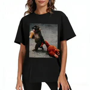 Punch Baby Monkey Shirt, Team Monkey, Monkey Punch Meme Graphic Tee, Cute Baby Macaque Hugging Punch Plush Hugging T-Shirt Sweatshirt