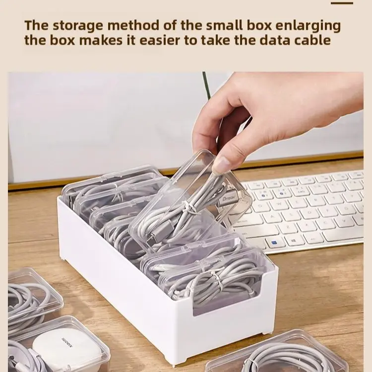 Summervibes Cable Organizer - 8 Cable Management Storage Bins with Lids (7 Small Flip-Style, 1 Large) Durable PP Material for Desktop Charging, Home Office Storage, Father's Day Gifts