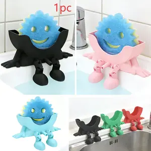 Smiley Face Sponge Holder for Kitchen Sink, Suction Cup Sponge Caddy with Self-Draining Design, Dish Drainer Organizer, Rotating Sink Organizer for Sponge and Dish Brush, BPA Free，Without sponge