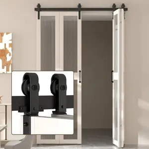 60" Bi-Folding Sliding Barn Door Hardware Kit for 4 Doors, Modular Track System with Side-Mounted Rollers, Smooth and Space-Saving Folding Solution, Fit 4 x 14in Door Panel