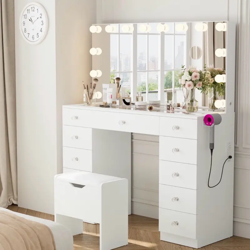 LuxeGlow Hollywood Makeup Vanity Desk, Indoor Furniture for Home Beauty Routine
