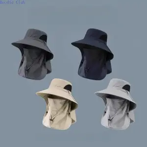 Men’s Wide Brim Cotton Fisherman Bucket Hat - Adjustable Sun Hat with Neck & Face Flap, UV Protection, Breathable, Lightweight for Outdoor Fishing, Hiking, Adjustable Cotton Hat