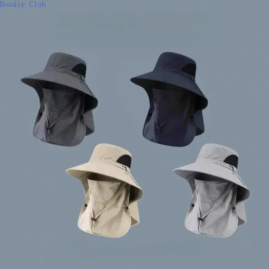 Men’s Wide Brim Cotton Fisherman Bucket Hat - Adjustable Sun Hat with Neck & Face Flap, UV Protection, Breathable, Lightweight for Outdoor Fishing, Hiking, Adjustable Cotton Hat