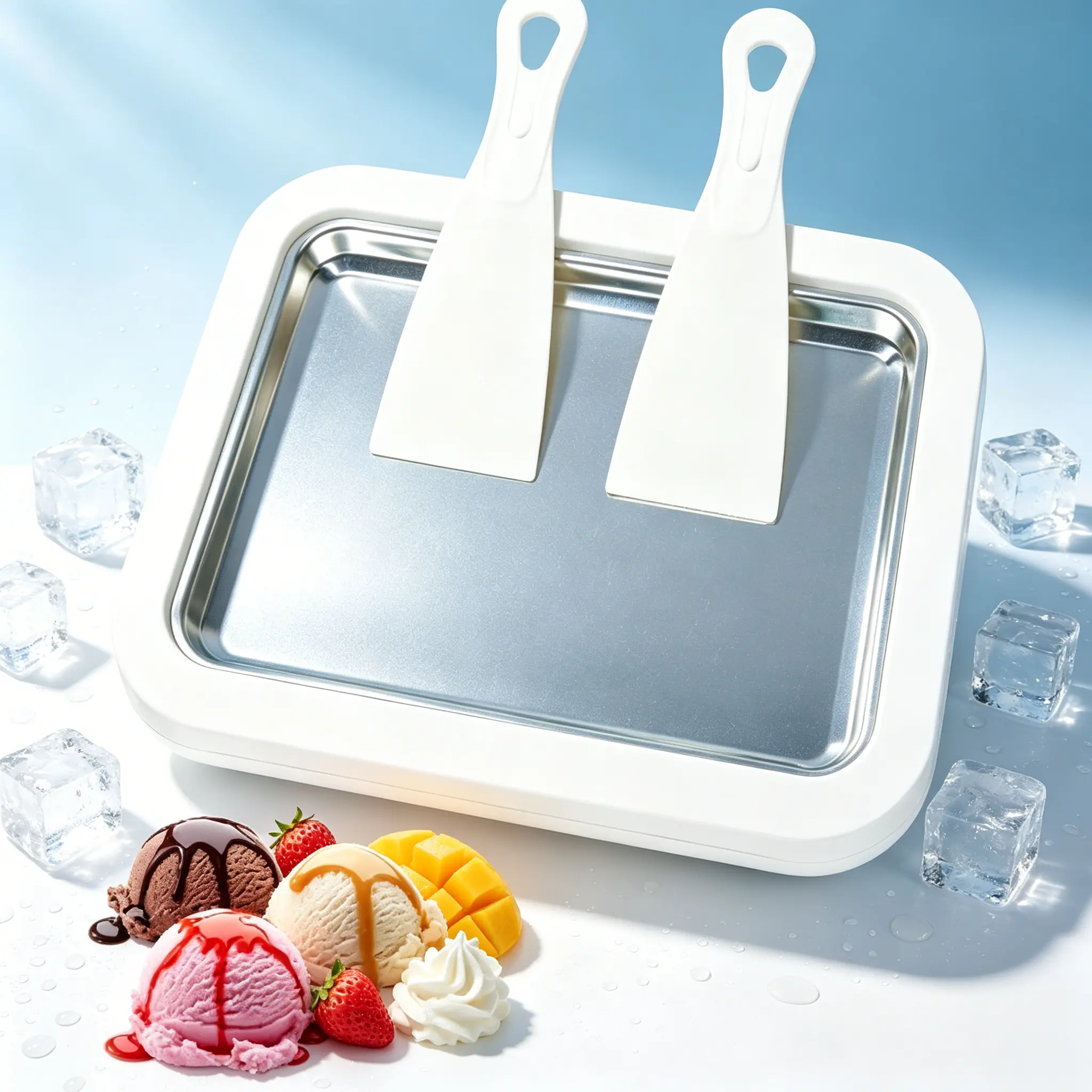 No-Electricity Rolled Ice Cream Maker - Food Grade 304 Stainless Steel Pan, 2 Scrapers, Pre-Chilled Portable DIY Tray, Easy-to-Clean Household Fried Yogurt Tool for Parent-Child Homemade Desserts
