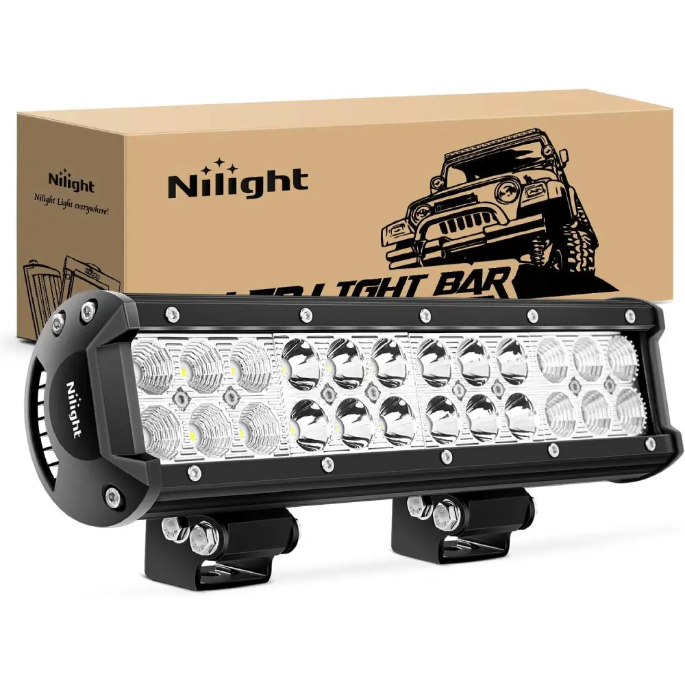 Nilight 72W 12In Off Road Spot-Flood Combo LED Light Bar, Flood Spot Combo Bars & Work Lights with Heat Dissipation, Longer Lifespan, Mounting Brackets, Silicone Sealing Strip, Waterproof for Trucks, Car Accessories