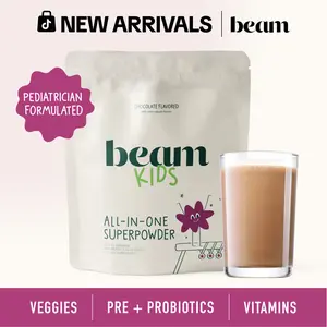 Beam Kids Chocolate & Chocolate Chip Superblend, 20 servings/bag, 40+ Essential Ingredients to Support Kids' Growth, Immunity, Digestion, and Focus. Pediatrician Formulated. Vitamin. 20 Servings.