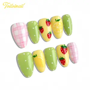 2026 Spring Collection | Almond & Oval Press-on Nail Set | Yellow Stars, Spring Sparkle Water, Lemon Strawberry & Green Grape Bubbles | Premium High-end Spring Vibe for Daily DIY & Home Parties | Reusable & Fashionable Nail Art Kit | Summer Nails