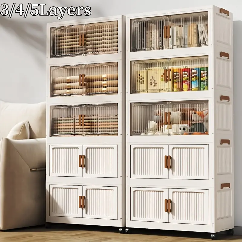 GoldSnake Large-Capacity Stackable Storage Bins with Lids - Industrial Look Organiser Cabinet, Multi-Tiered, Double Door Lids, Foldable, Wheeled, Multiple Heights Room Storage Kit (3/4/5/6 Pack) for Home, Office