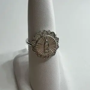 Virgin Mary Ring with Elegant Filigree Design and Sparkling Center Stone