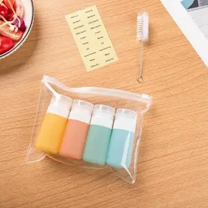 Squeeze Bottles for Sauces, 2-oz Mini Silicone Salad Dressing Container to Go with Reusable Sandwich Bag, Leakproof Ketchup Bottle for Bento Lunch Box, 4 Pack, Candies