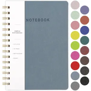 5.75" x 8.125" Spiral College Ruled Notebook with 160 Pages, Inner Pockets, PU Leather Cover, Twin-Wire Binding, Perfect for Office Home School Supplies Reef Blue