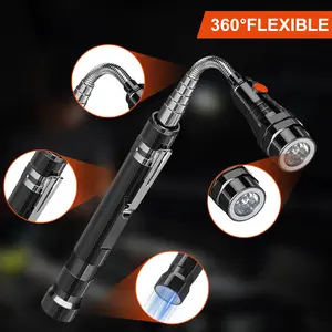 Magnetic LED Flashlight Extended 22 Inches | Telescopic Magnet Pickup Tool for Car Repair | 360° Rotating Retractable Work Light | Portable Handheld Auto Wheel Hub Cleaning Kit with Adapter Slim Under Seat Keyless Rotary Ratchet Professional Door Unlock