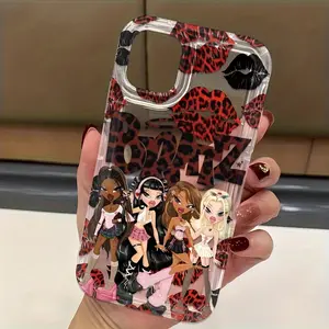 Phone Case: Fashionable Cute Personality B-Bratzs Leopard Print Lip Print Y2K Design Phone Case, Suitable for iPhone 17 16e 16 15 14 13 12 11 Pro Max Mini Air XR XS X 7 8 Plus, Soft TPU Back Case