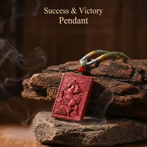 2026 Year of the Horse Cinnabar Pendant, "Horse Brings Success" Talisman, Zodiac Protection Amulet with Rope Chain, Unisex Lucky Necklace for Family Gift Blessing