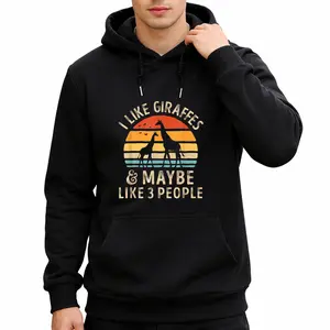 100% Cotton Loose Fit Hoodie with Humorous Giraffe Print – Retro Casual Long Sleeve