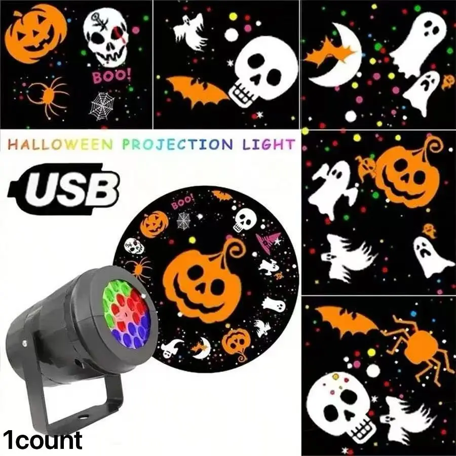 Halloween LED Projector Light, 1 Box Ghost & Pumpkin Patterns Projector Light, Ambient Room Lighting for Halloween Party Decor, Decorative Led Light