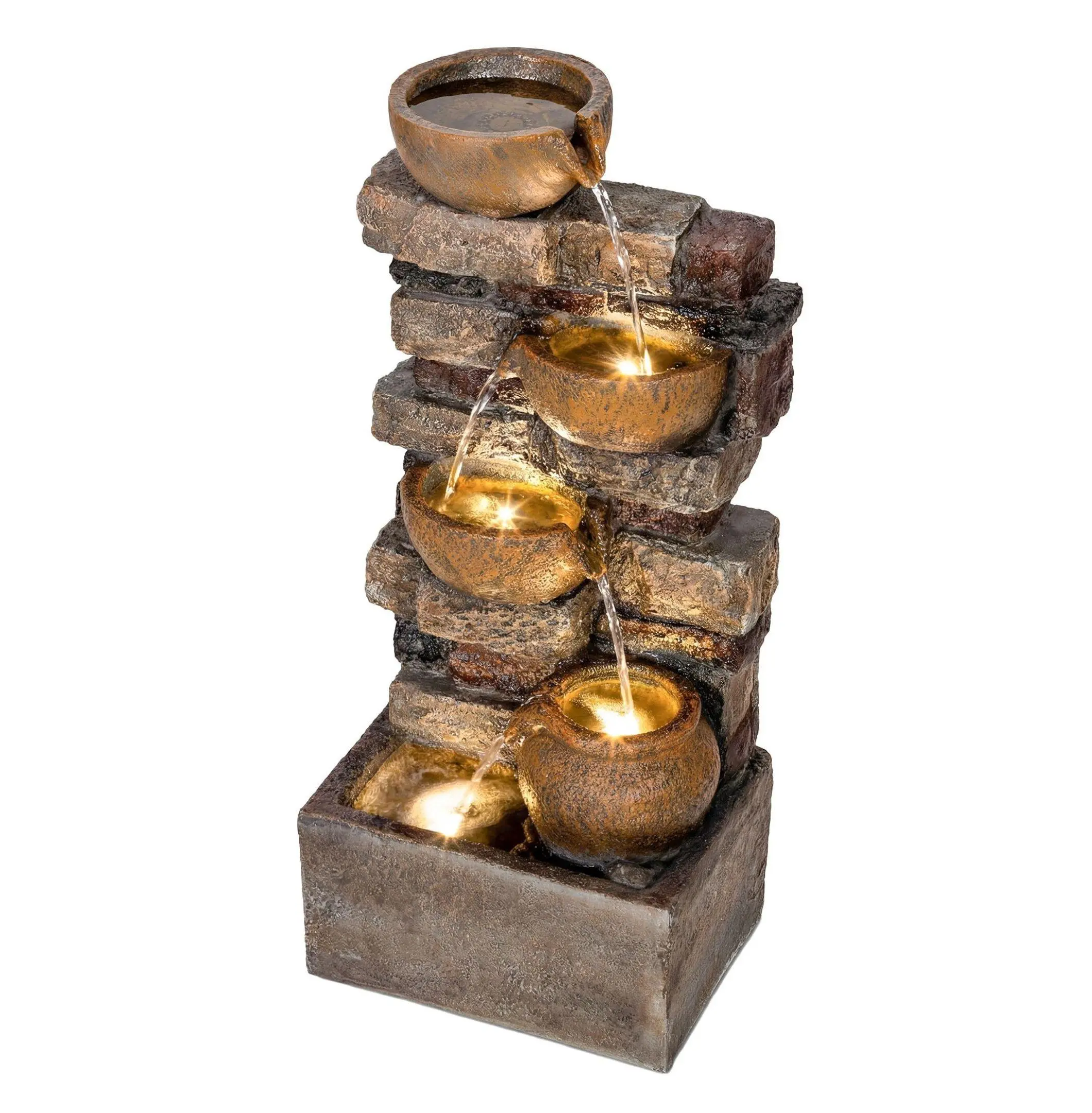 28" Outdoor Fountain - 5 Tier Rustic Waterfall Fountain with Lights, Adjustable Flow, Garden Decor Default Title